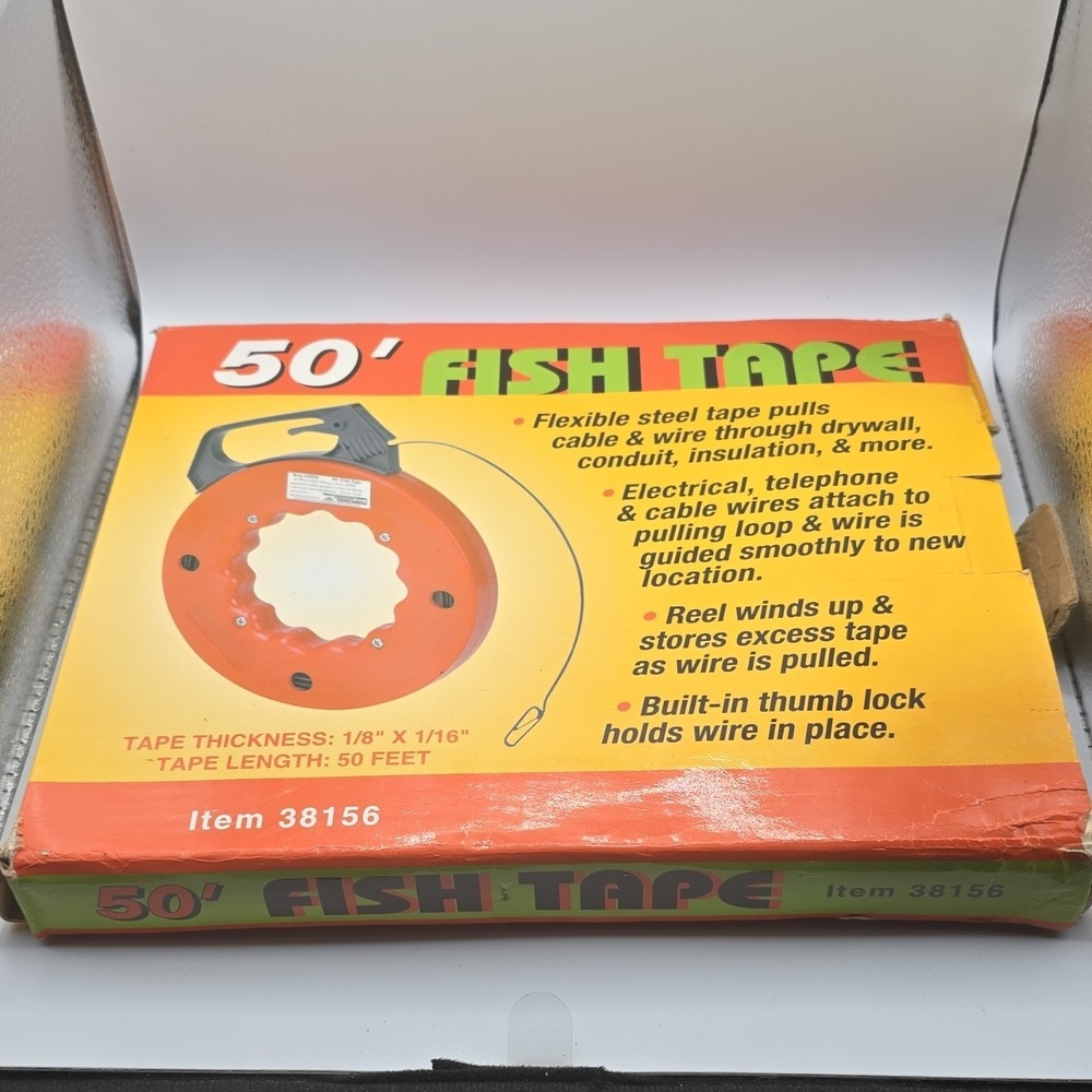 50' Fish Tape Flexible Steel Cable Puller Orange 1/8" x 1/16" MPN 38156